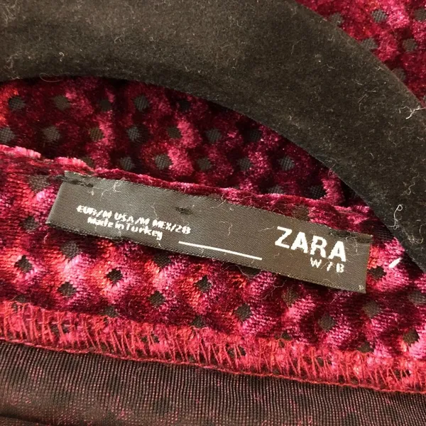 Zara W&B Mini Shift Dress Velvet Burnout Geometric Burgundy M - Image 3