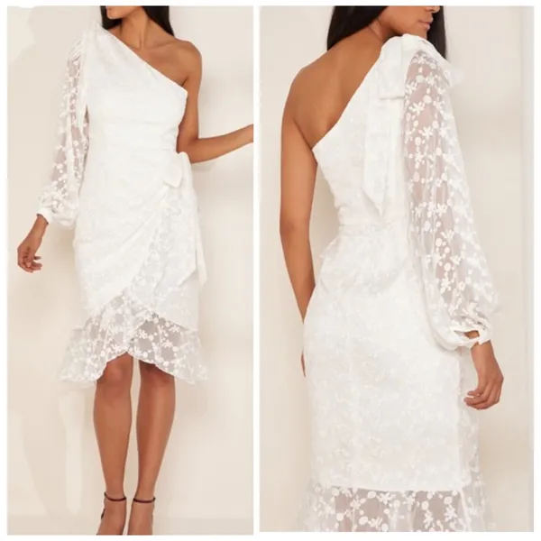 Keepsake The Label White Lace One Shoulder Ruffle Dress XS Retrospect Wedding‎ - Image 2