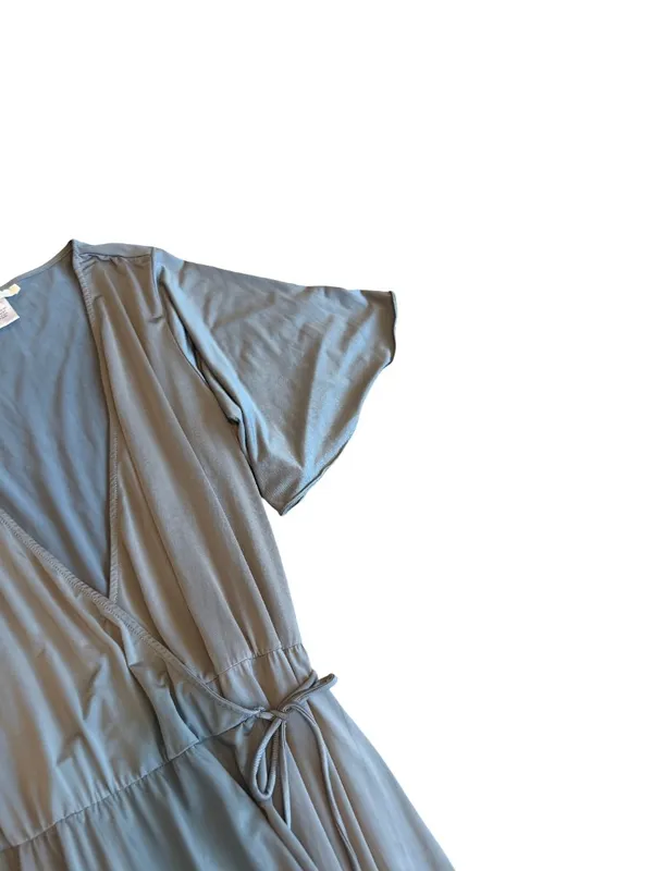 Two Birds Grey Faux Wrap Maxi Dress Flutter Sleeve Long Surplice Medium Women's - Image 2