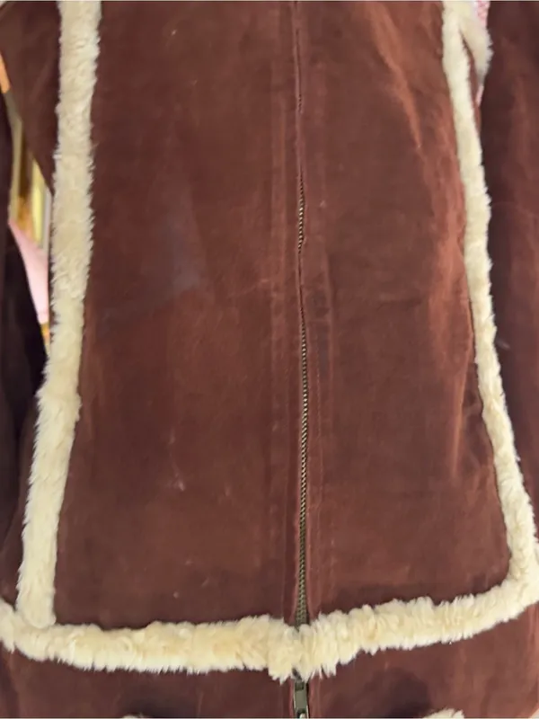 Rue 21 Y2K Brown Leather Jacket with Cream Shearling Trim - Image 9