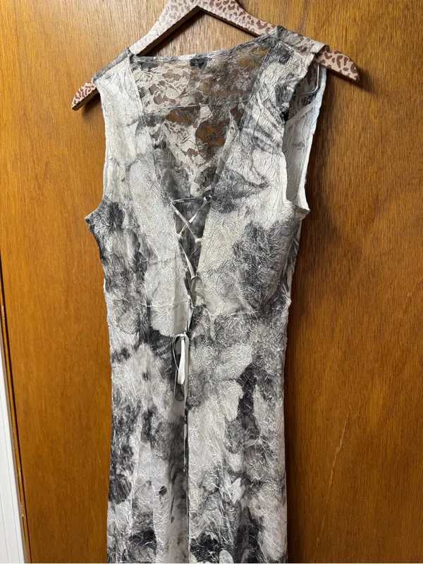 Komarov Lace-Up Back Charmeuse Sleeveless Maxi Dress Watercolor Floral Large - Image 11