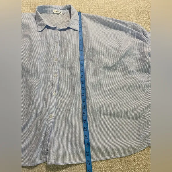 Classic Blue Striped Button Down Shirt for Women Size M - Image 10