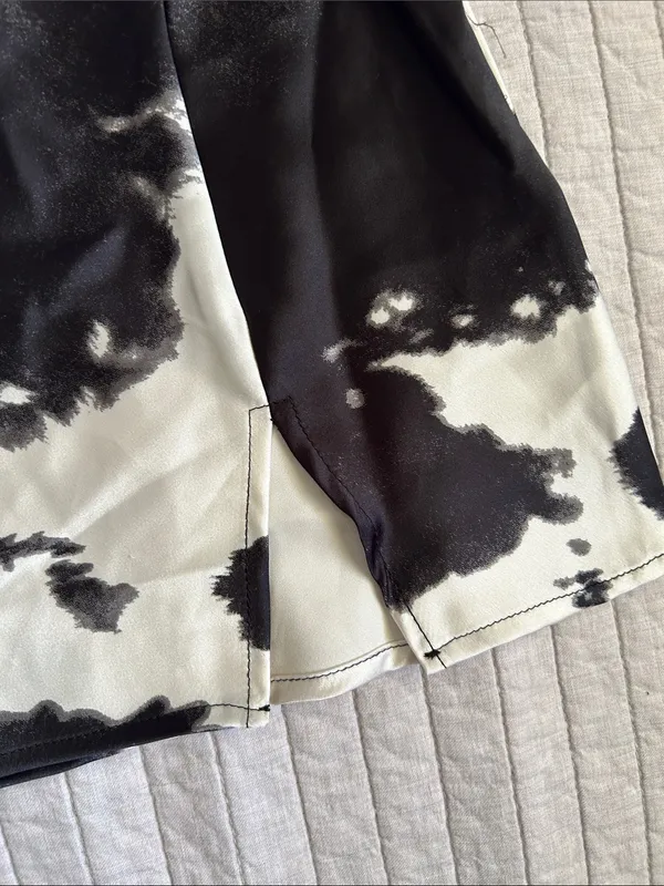 Renee c. USA champagne, black satin western cow print mini skirt L - Image 3