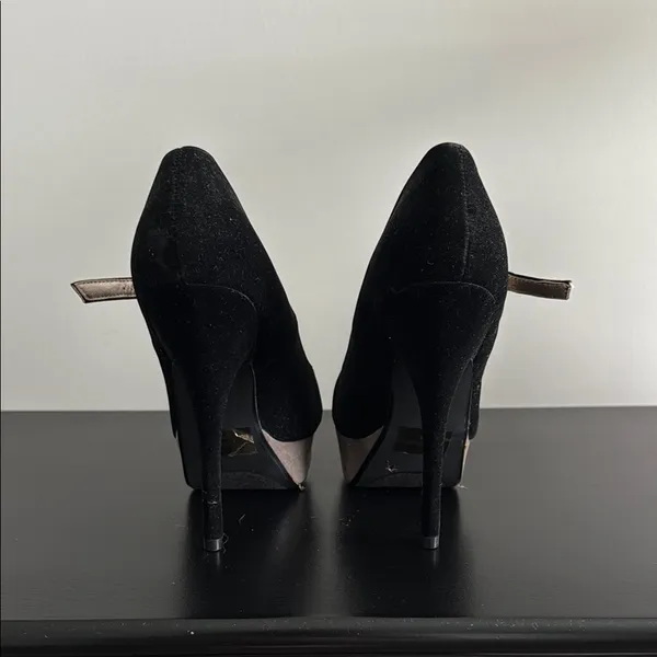 Rue21 Black and Gray/Tan‎ Platform Heels Sz SM - Image 6