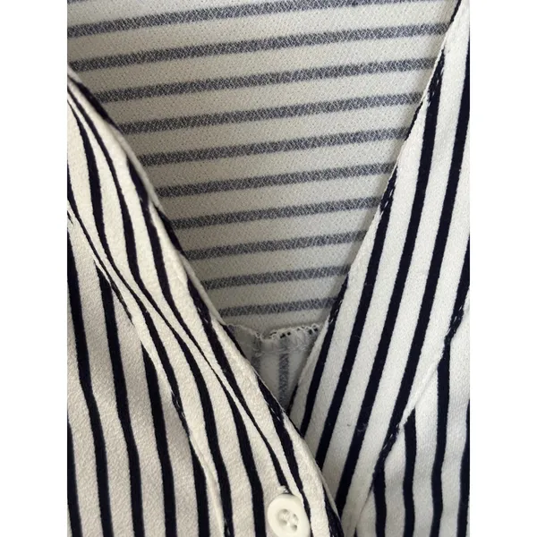 Adrianna‎ Papell Womens Large Navy White Striped Button Down Blouse Long Sleeve - Image 2