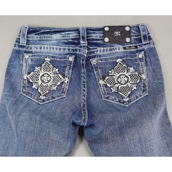 Miss‎ Me Womens Mid Rise Boot Jeans 29x28.5 Rhinestone Embroidery Denim Cross - Image 2