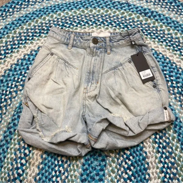 One Teaspoon Streetwalker Denim Shorts Size‎ 23 High Waist Baggy NWT - Image 3