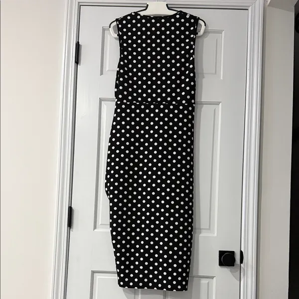SHEIN Black and White Polka Dot Midi Dress Drawstring Split Thigh Size XL - Image 6