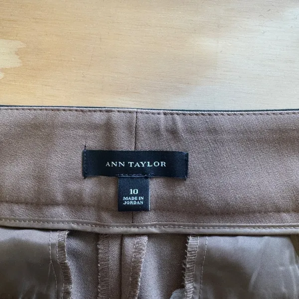 Ann‎ Taylor Women's Camel Brown Dress Pants Black Trim Straight Leg Sz 10 Career - Image 6
