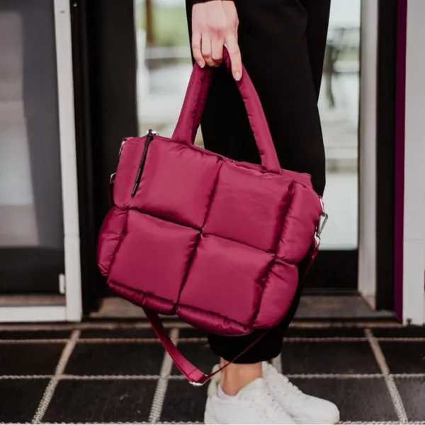 Katydid Wine Mini Puffer Tote Bag Burgundy Quilted Crossbody NWOT - Image 5