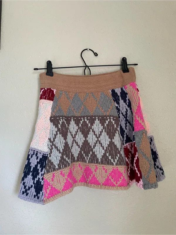 Free People After School Mini Skirt Size Small Pink Combo Flare Sweater Knit - Image 9