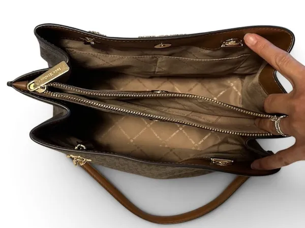 Michael Kors Teagen Large Logo Shoulder Bag Brown MK Monogram EUC purse handbag - Image 12