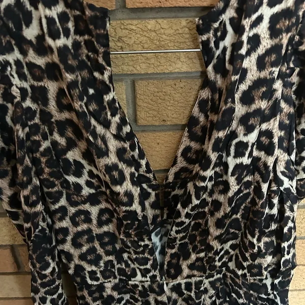 NWT Farm Rio Leopard Cream Natural Skin Midi Dress Puff Sleeve Size Small - Image 7