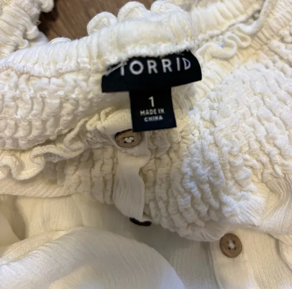 Torrid Cream Smocked Off-Shoulder Button Front Top - Image 5