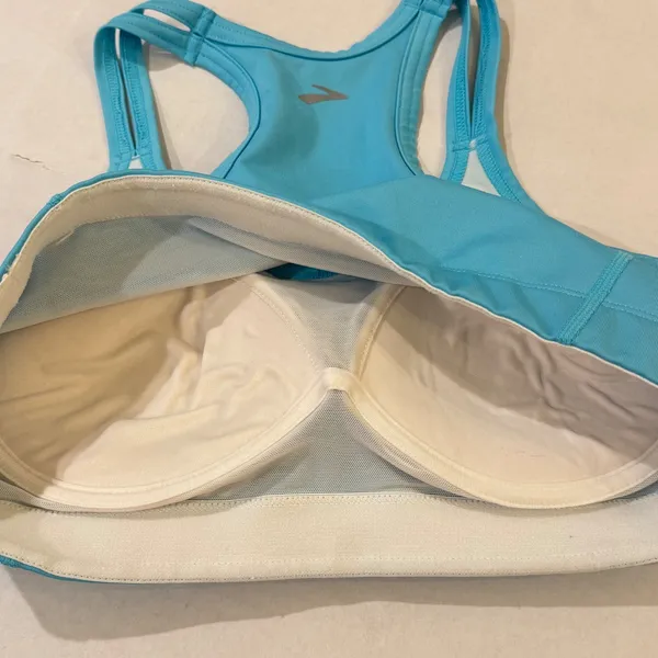 Brooks Sports Bra Women Large Turquoise Blue Running Padded Racerback Gym‎ - Image 4