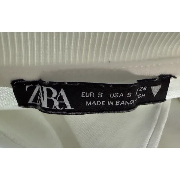 Zara Top Womens Size Small White Long Sleeve Pullover Crew Neck Cotton Casual - Image 3