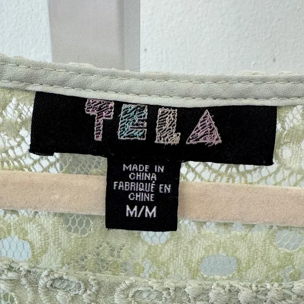 Tela Mint Green Floral Lace Crop Top 3/4 Sleeve Scoop Neck Size Medium - Image 5