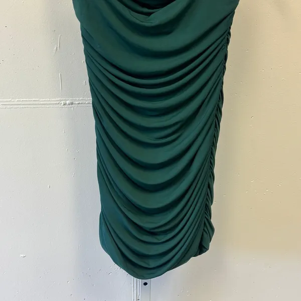 Lucy in the Sky Forest Green Ruched Halter Cowl Neck Bodycon Mini Dress Large - Image 4