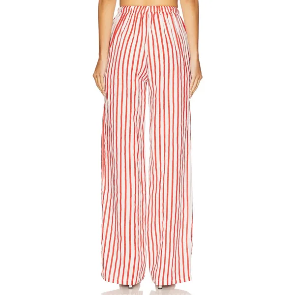 Aexae Revolve Red White Striped Linen Drawstring High Rise Wide Leg Pants Small - Image 3