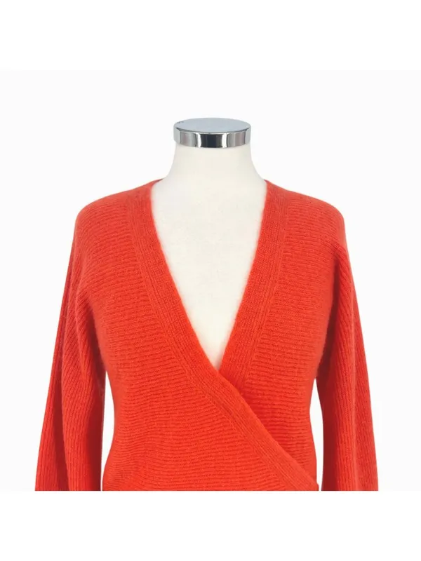 Vince Wrap-Style Wool Mohair Blend Balletcore Sweater Burnt Coral Size Small - Image 2