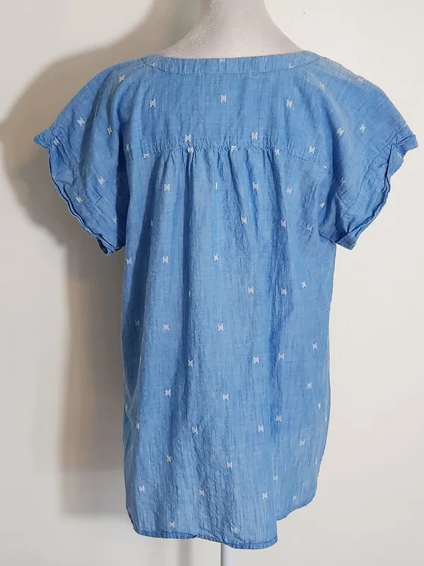 LOFT Blue Chambray Button Up Blouse Size Medium - Image 3