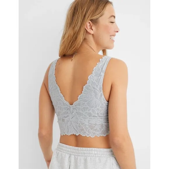 Aerie Lace Waffle Longline Bralette Medium Heather Gray Size Medium - Image 2