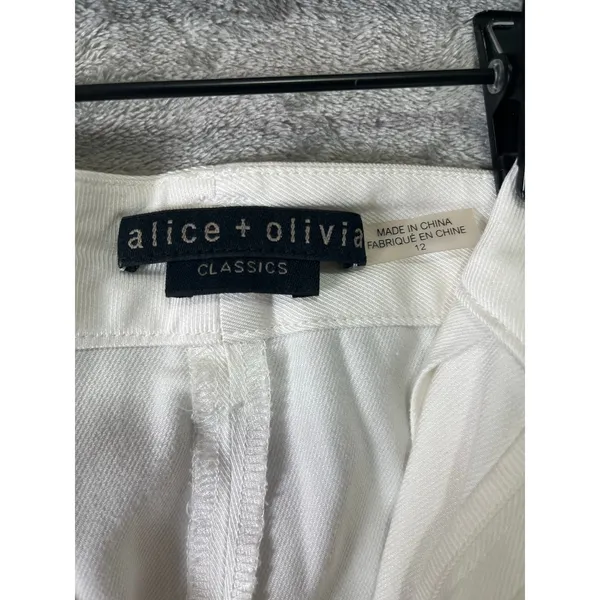 Alice +‎ Olivia Pleated Cuff Shorts Off White High Rise Tailored Size 12 Classic - Image 5