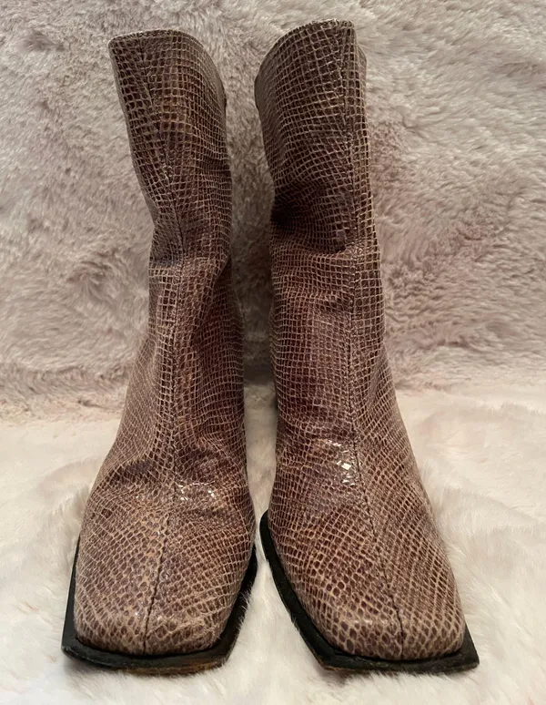 Vintage 90s Chunky Heeled Faux Snake Booties - Image 3