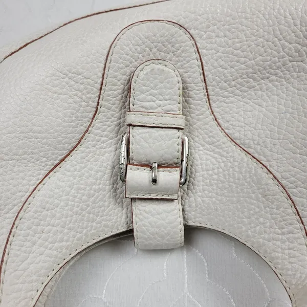 Michael Kors Womens Bag White Pebbled Leather Shoulder Hobo Fold Over Buckle - Image 6