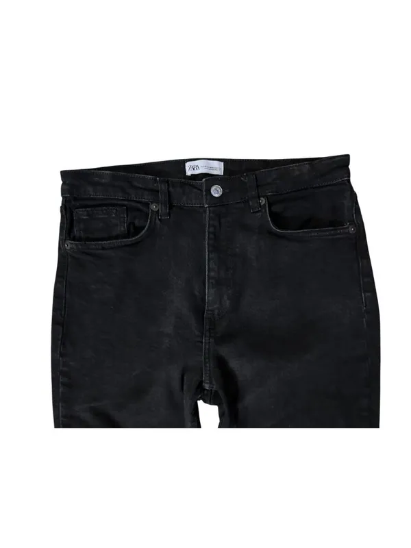 Zara Womens 10 Black Cropped Straight Leg Jeans Raw Hem High Rise Used - Image 5