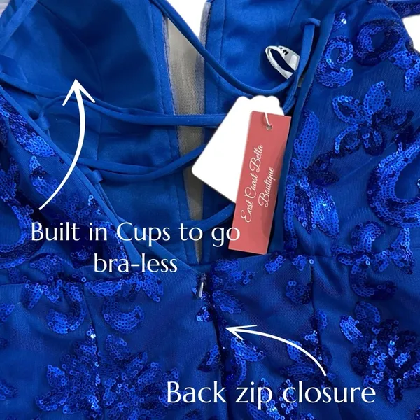 EAST COAST BELLA Royal Blue Sequin Cocktail Dress Corset Back Mini Women’s Sz 2 - Image 12