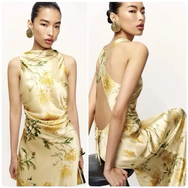 Reformation Anaiis Silk Maxi Dress Honeyglow Yellow Floral Cocktail Party Size 2 - Image 7