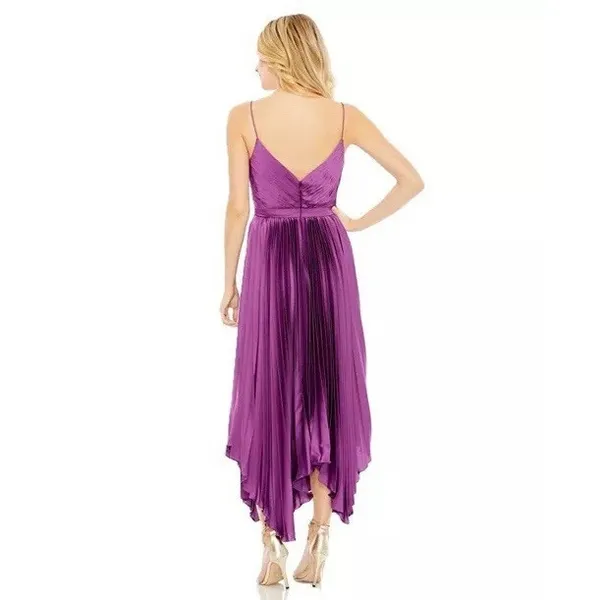 Ieena for Mac Duggal NWT Pleated Satin‎ Midi Dress Size 16 Amethyst Purple - Image 2