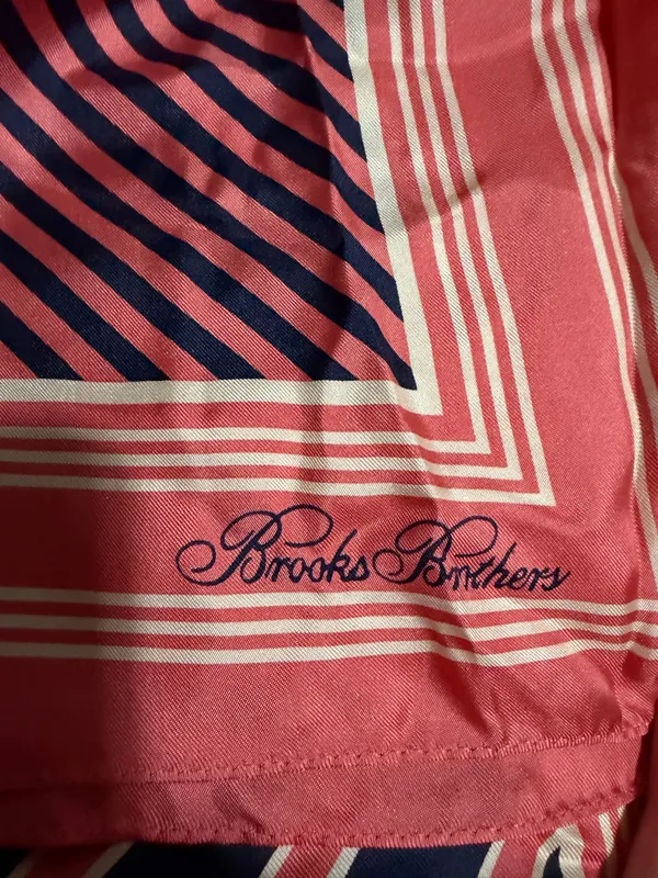 Brooks Brothers Silk Pink & Blue Striped Scarf - Image 6