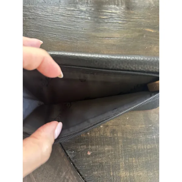 Fossil Black Pebbled Leather Trifold Clutch Wallet Envelope Snap Brass Hardware - Image 5