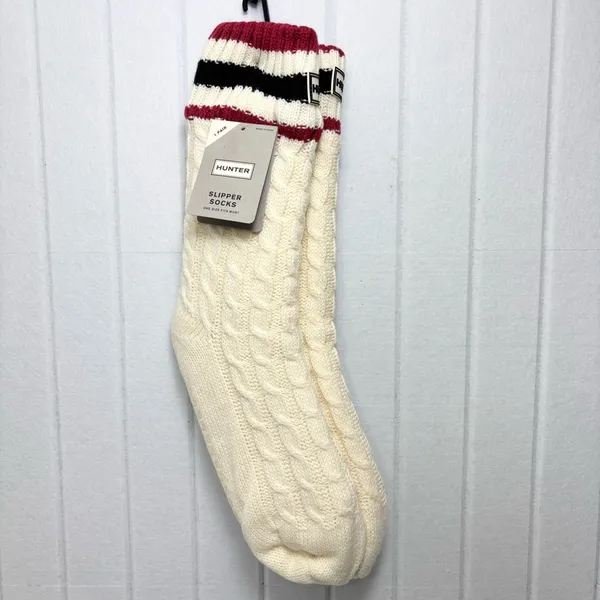 Hunter Cream Cable Knit Socks‎ with Striped Cuff - Image 2