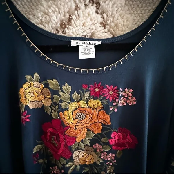 Krista Lee Cold Shoulder Sleeves Boho Embroidered Floral Dress Size Large - Image 8
