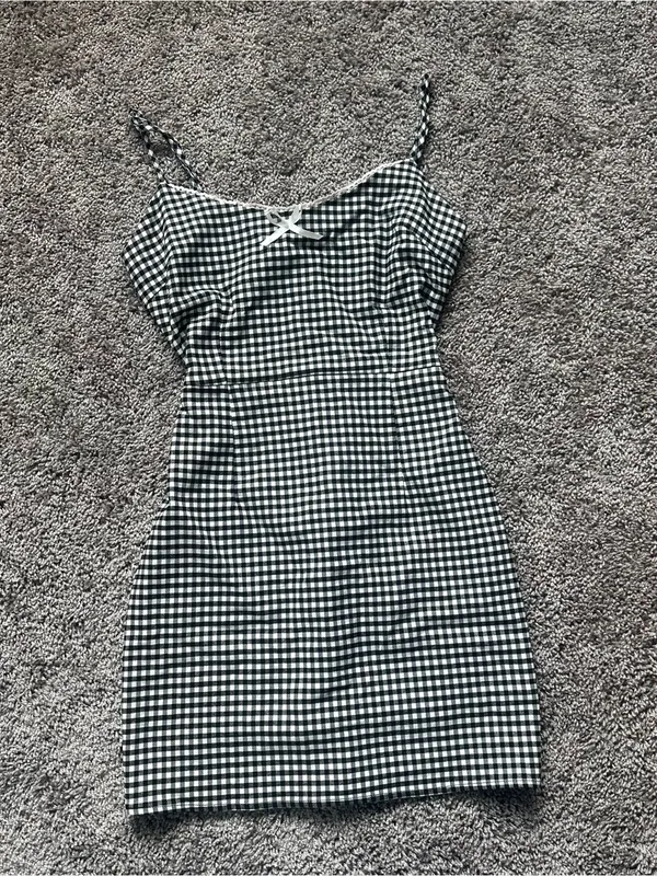 Urban Outfitters Black and White Gingham Mini Dress - Image 2