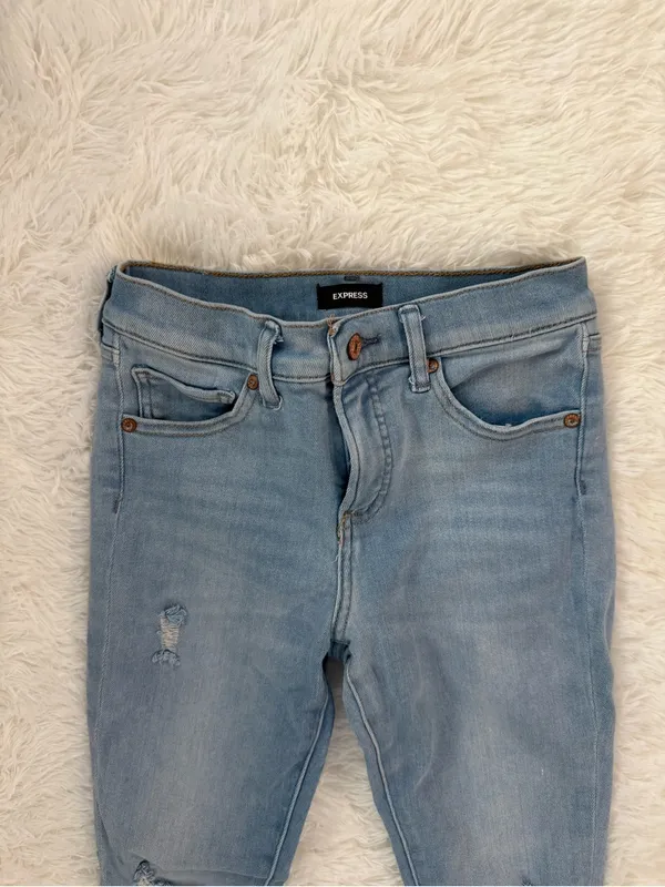 EXPRESS Women Skinny Mid Rise Jeans Distressed Size 2/S Blue Denim 27x23 Crop⁠ - Image 2