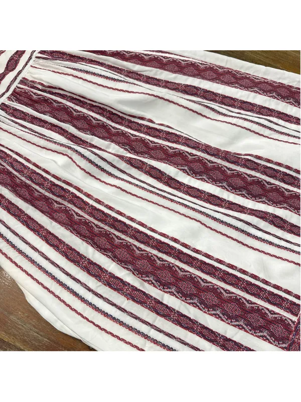 Maggy London Womens Size 6 Maxi Dress White Burgundy Stripe Embroidered Sundress - Image 3