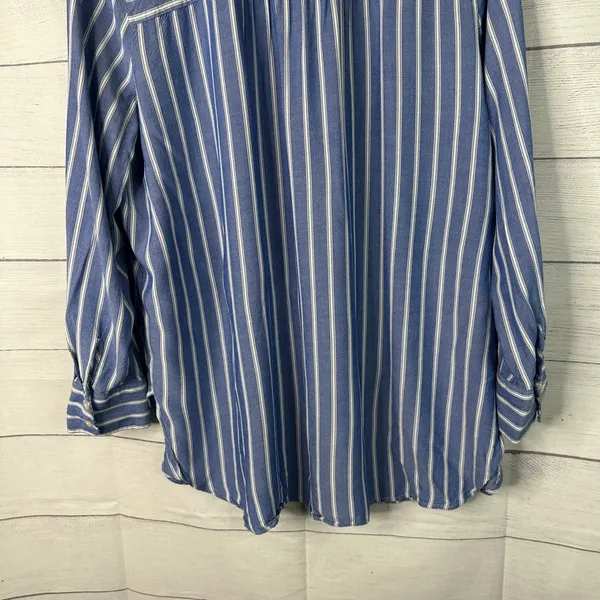 LOFT Striped Button Down Top Size L Blue White Long Sleeve Boho Coastal Nautical - Image 6