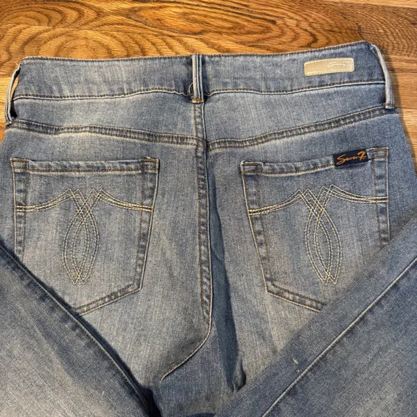 Seven7 Pacifica High Rise Wide Leg Jeans Medium Wash Raw Hem Size‎ 8 - Image 3