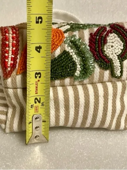 New Release! Beaded Striped “Vegetable" Tote Bag with Adjustable Detachable Strap White - Image 10