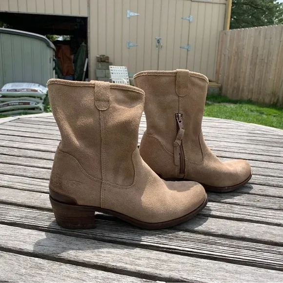 UGG Rioni Tan Suede Leather Soft Pull On Mid Boots‎ - Image 3