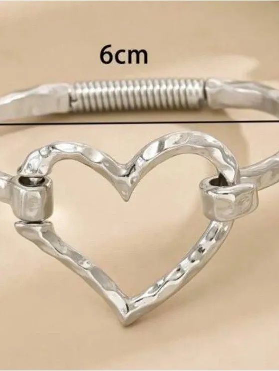 Gold Plated hammered Heart bangle bracelet cuff Stainles Steel Womens jewelry - Image 7