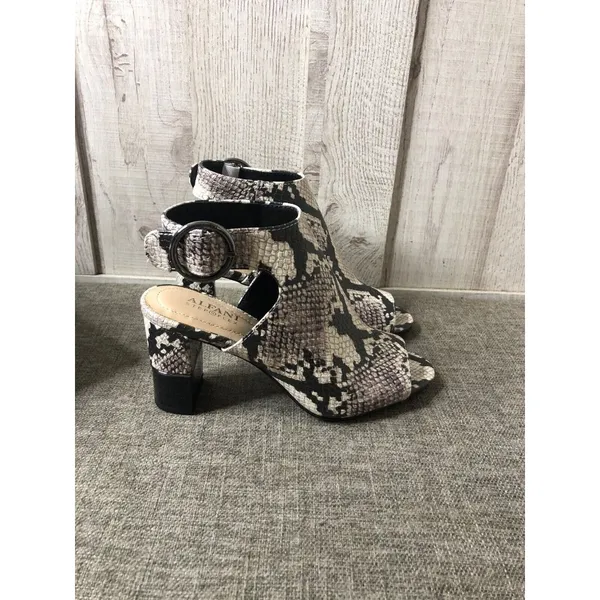 Alfani Womens Shoes Size 6 M Step Flex Black White Snake Print Open Toe Heels - Image 2