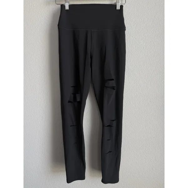 Alo Yoga Black High Waist Ripped Warrior Leggings Medium M Cutout Shredded Edgy - Image 4