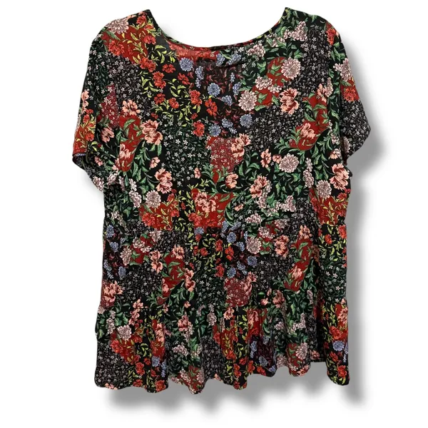 Torrid Black Floral Textured Stretch Rayon Babydoll Top Size‎ 0 L 12 NEW - Image 6