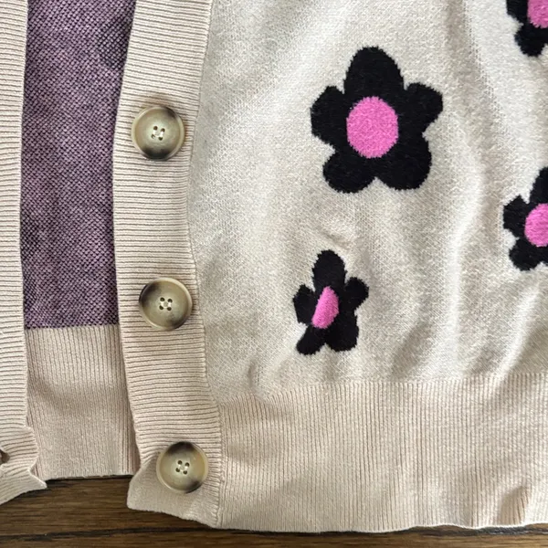 Floral Cropped Cardigan Sweater Black Size XS - Image 3