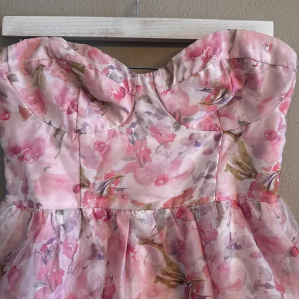LULUS Pristine Cutie Floral Organza Bustier‎ Midi Dress - Image 3